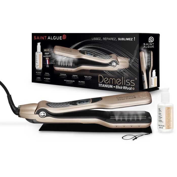 SAINT ALGUE 3992 - Demeliss Titanium box: Steam straightener + Elixir Ritual shine treatment 50ml - 150 ° C to 230 ° C - Auto stop