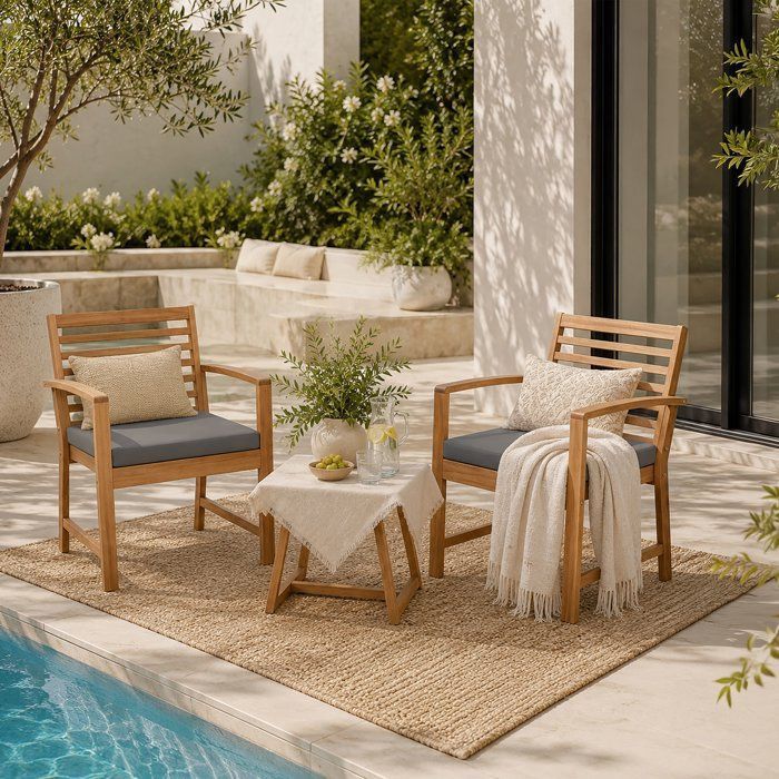 FSC Acacia wood garden furniture set with cushions - 2 people - Cali - Gray