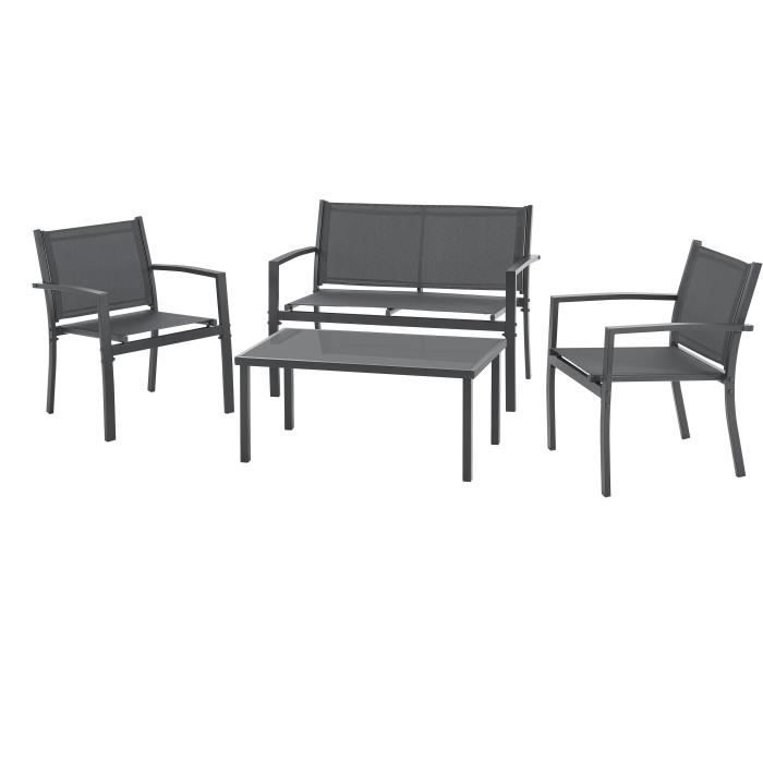 Garden furniture - Steel structure - 4 people - Grey