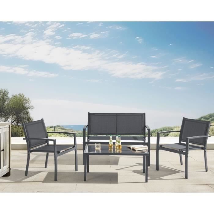 Garden furniture - Steel structure - 4 people - Grey
