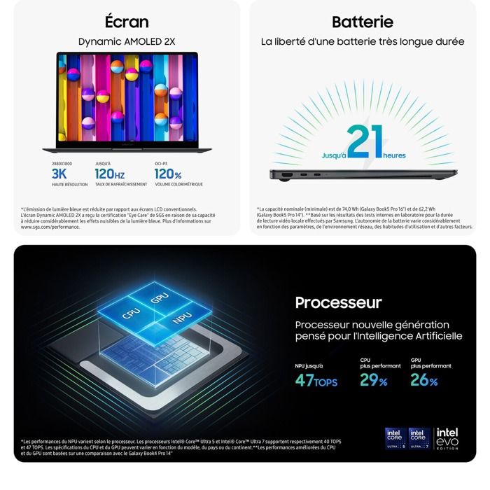 PC portable - SAMSUNG - Galaxy Book 5 Pro - 14'' - Intel Core Ultra 7 - 16 Go RAM - 1To SSD - AZERTY