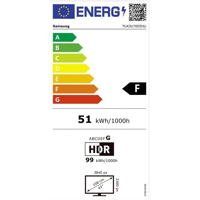 Samsung TU43U7005H - TV LED 43 (109 cm) - 4K UHD 3840x2160 - HDR10+ - Smart TV - Gaming Hub - 3xHDMI - WiFi