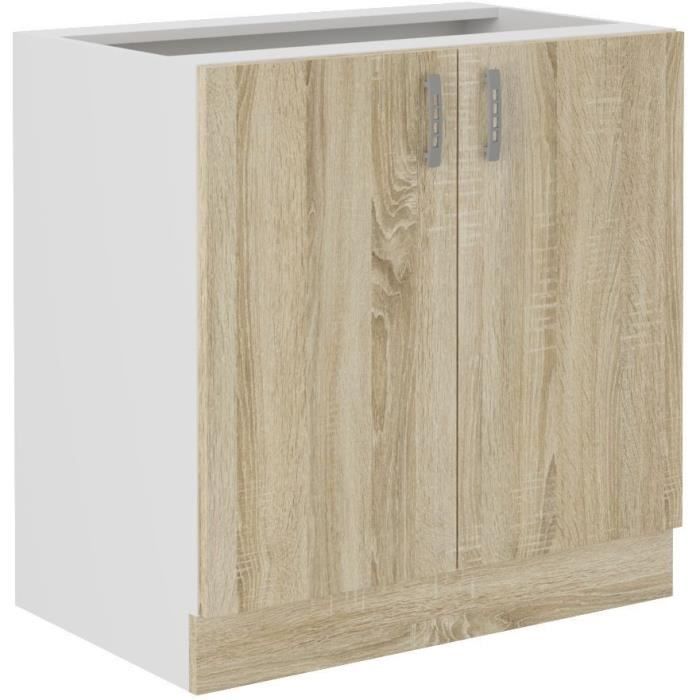 SARA low cabinet - 2 doors - Sonoma oak decor - L80xD48xH82 cm - Worktop not included - Made in Poland