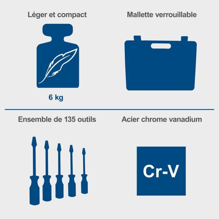 Tool case of 135 pieces - SCHAPPACH - TB170 - Chrome vanadium steel tools - Lockable case