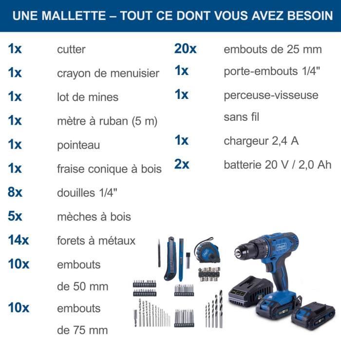 SCHEPPACH drill-screwdriver - 20V IXES - 50 Nm 13mm chuck + 2 batteries + charger + 74 accessories + Case - C-DTB74/2-X