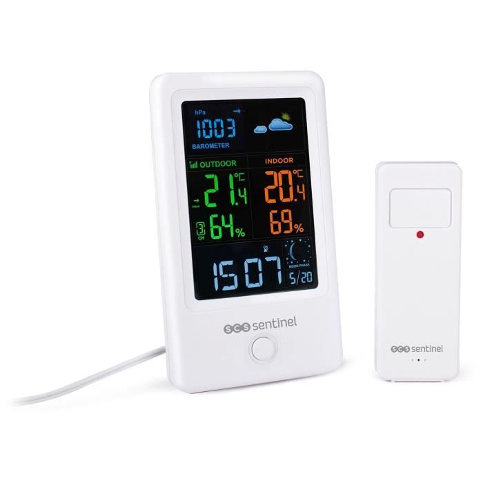 Weather station with wireless outdoor probe - SCS SENTINEL - HCN0076 MeteoColor - Range: 60 m - 433.92 MHz - White