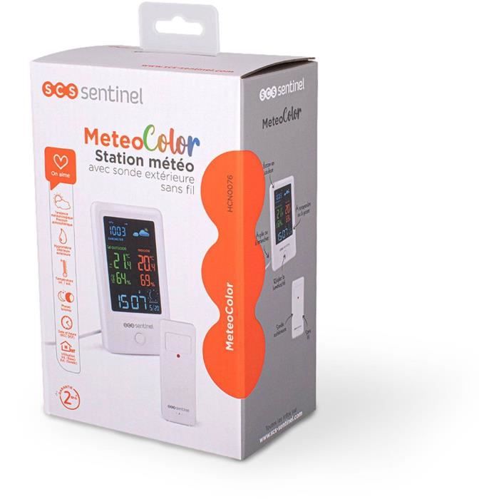 Weather station with wireless outdoor probe - SCS SENTINEL - HCN0076 MeteoColor - Range: 60 m - 433.92 MHz - White
