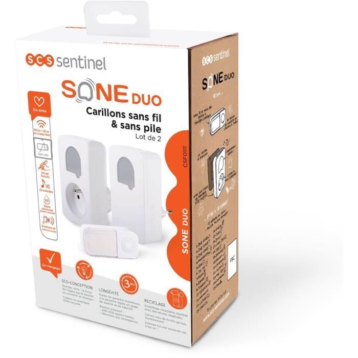 Chimes - SCS SENTINEL - SONE DUO - Wireless and battery-free - Set of 2 - Range 150+50 meters - Self-powered