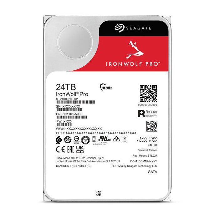 SEAGATE - IronWolf Pro ST24000NT002 - Internal Hard Drive - 24 TB - 7,200 RPM - 3.5