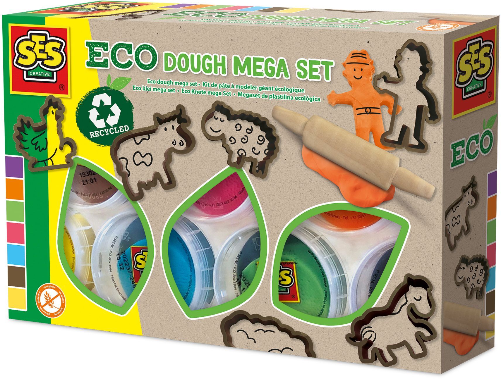 Ecological giant modeling dough kit (7x90 g with tools)