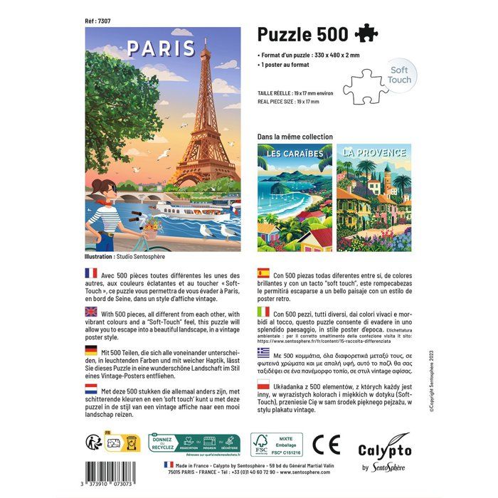 Puzzle - SENTOSPHERE - Calypto - 500 pieces - Paris - Silky texture - Ages 8 and up