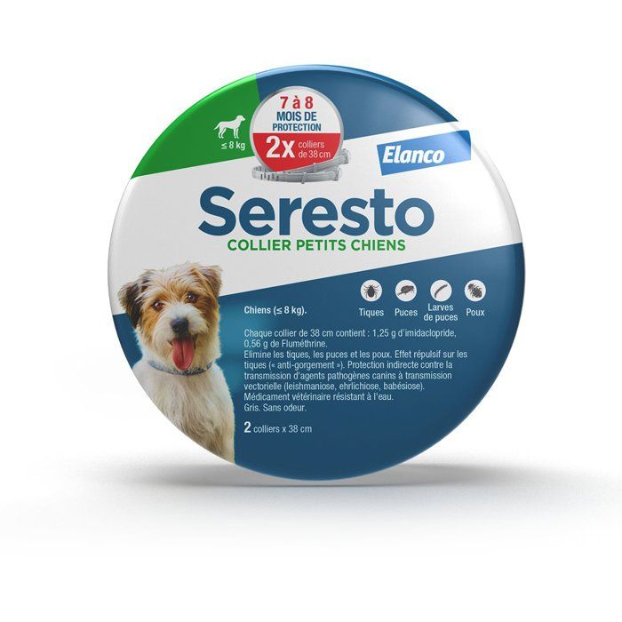 Seresto Dog Anti-Puaces and Anti-Tiques Collier -8kg 2 Units