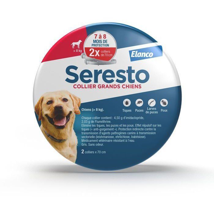 Seresto Large Dog Anti-Puaces and Anti-Tiques necklace +8kg 2 units