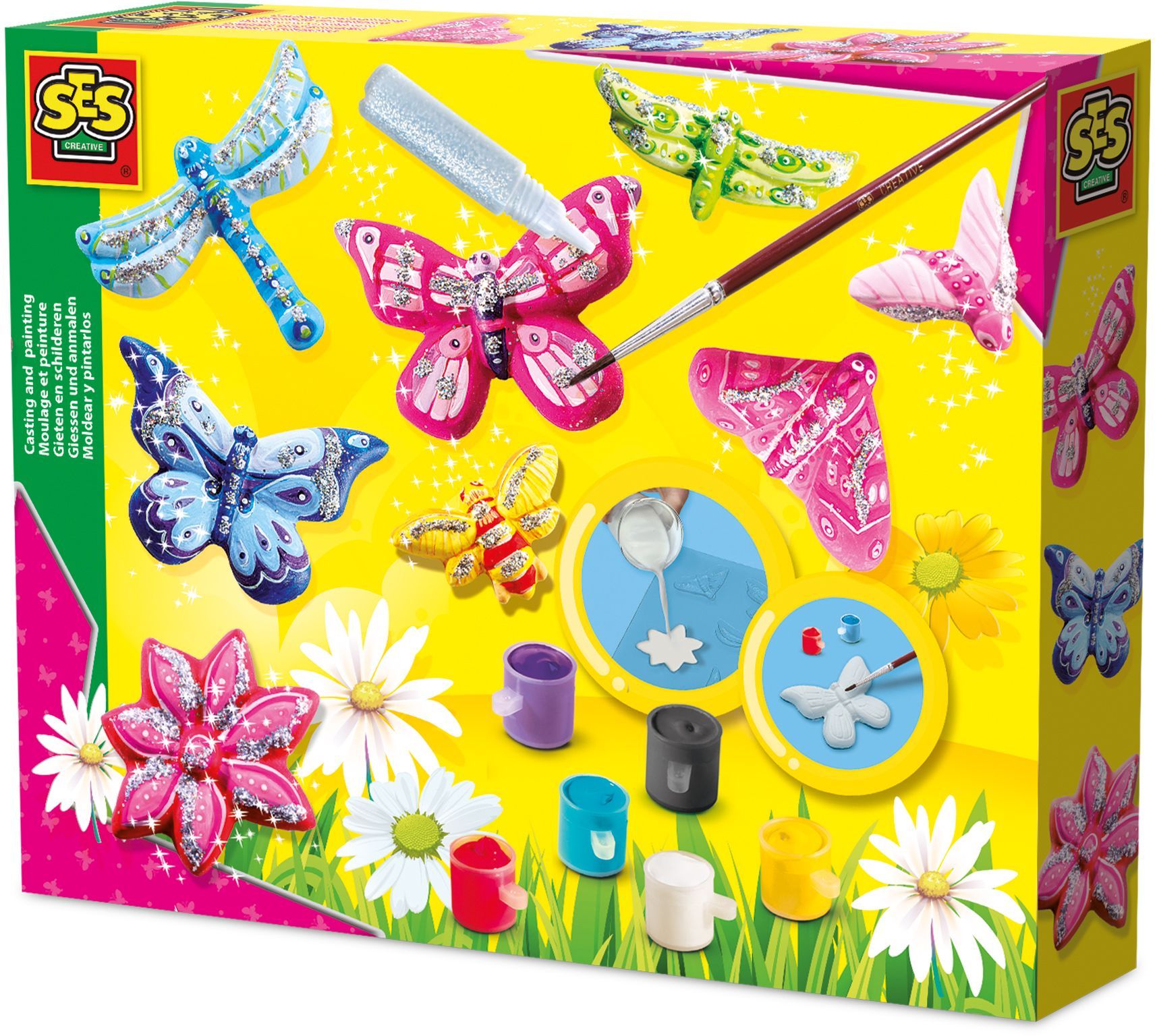 Casting and painting - Butterfly and glitter - SES CREATIVE - Large mold, 6 colors of paint, brush, glitter and plaster