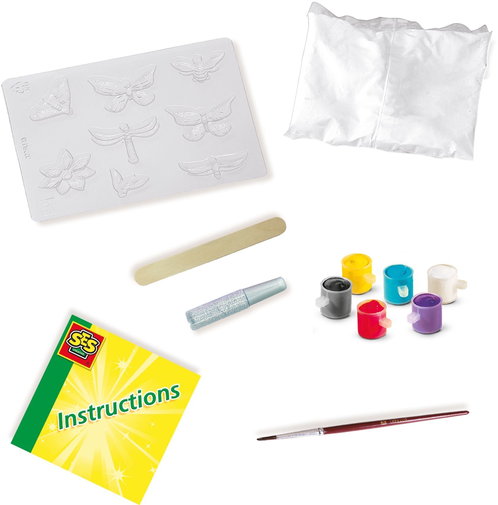 Casting and painting - Butterfly and glitter - SES CREATIVE - Large mold, 6 colors of paint, brush, glitter and plaster