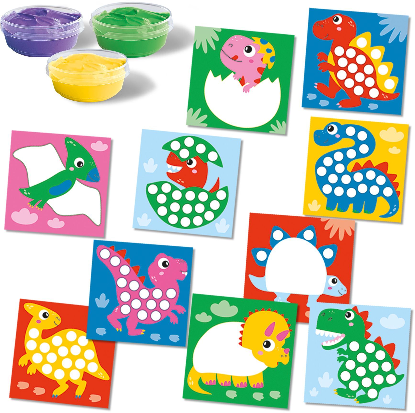 My first - Finger painting - Dinosaurs - SES CREATIVE - Paint 10 dinosaur cards.