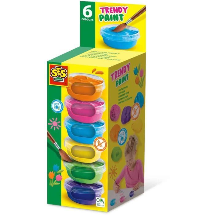 Gouache trendy (6x45ml) - SES CREATIVE - Bright and opaque colors, 6 great colors.