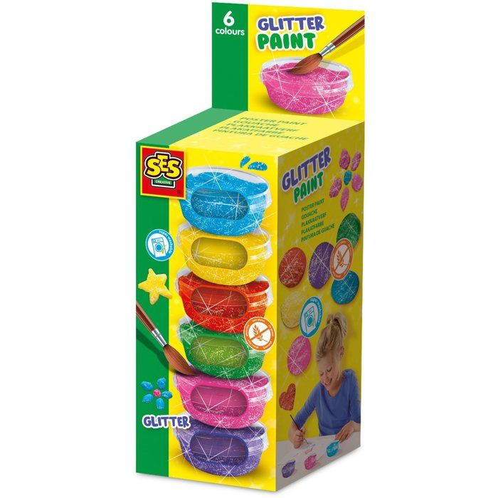 Glitter Gouache (6x45ml) - SES CREATIVE - Good quality, bright and opaque colours - Practical and compact packaging