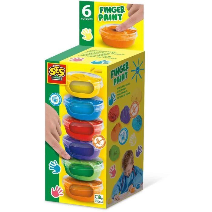 Finger paint 6 colors x 45ml - SES CREATIVE - Color intensity and easy to wash.