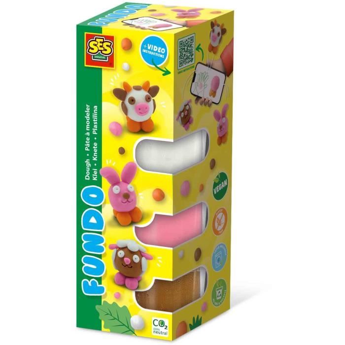 FunDo Play Dough - Farm Animals (3x90gr-1x40gr) - SES CREATIVE - Interactive for young children.