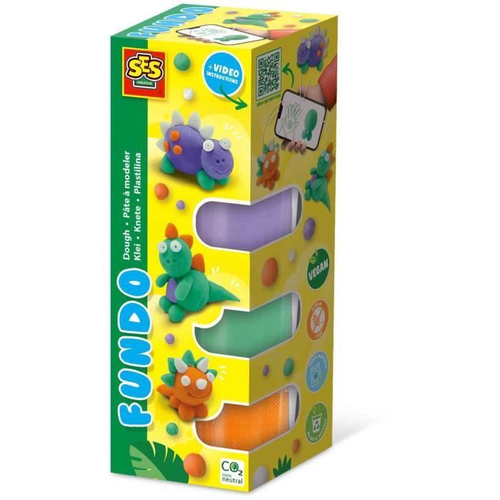 FunDo Modeling Clay - Dinosaurs (3x90gr-1x40gr) - SES CREATIVE - Interactive for young children.