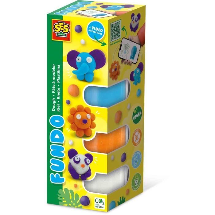 FunDo Play Dough - Wild Animals (3x90gr-1x40gr) - SES CREATIVE - Interactive for young children.