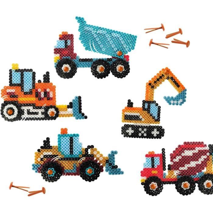 Ironing beads - Construction trucks - SES CREATIVE - Create 5 types of construction vehicles.