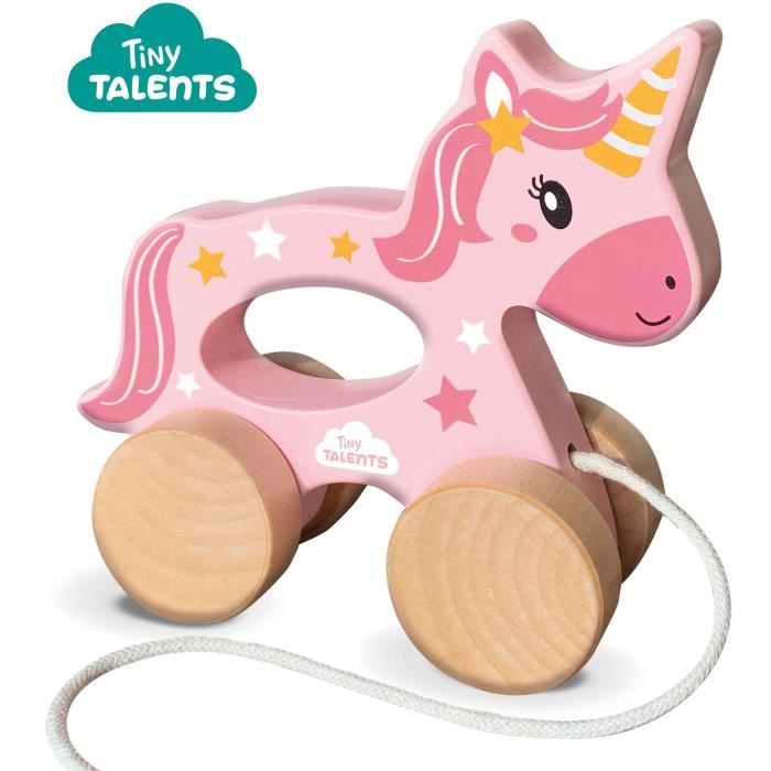 2 in 1 Wooden Unicorn - Push and Pull - SES CREATIVE - Pink unicorn to push or pull.