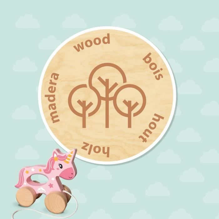 2 in 1 Wooden Unicorn - Push and Pull - SES CREATIVE - Pink unicorn to push or pull.