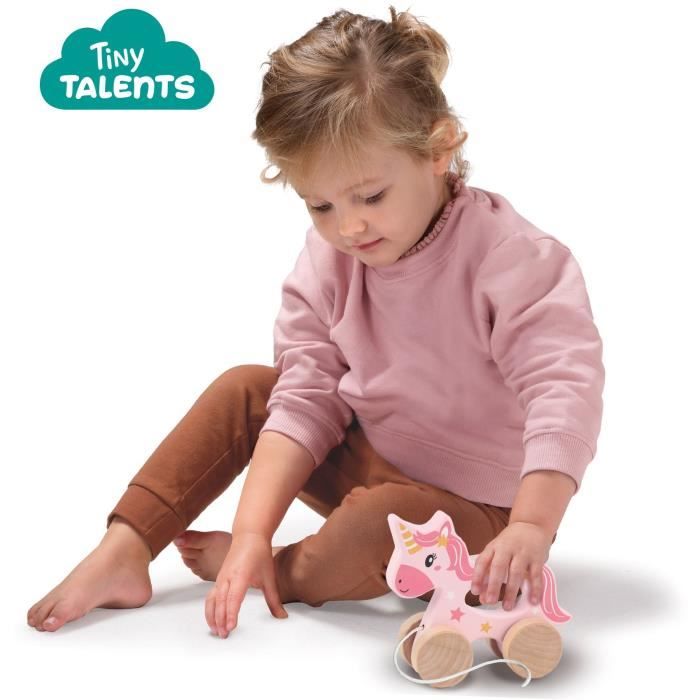 2 in 1 Wooden Unicorn - Push and Pull - SES CREATIVE - Pink unicorn to push or pull.