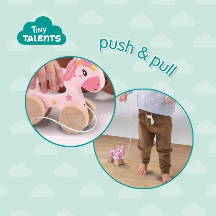 2 in 1 Wooden Unicorn - Push and Pull - SES CREATIVE - Pink unicorn to push or pull.