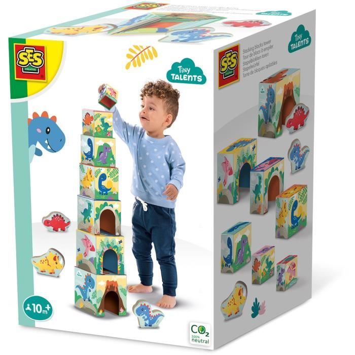 Stacking tower with dinosaur figures - Skill game - SES CREATIVE - Stacking tower with 3 dinosaur figures.