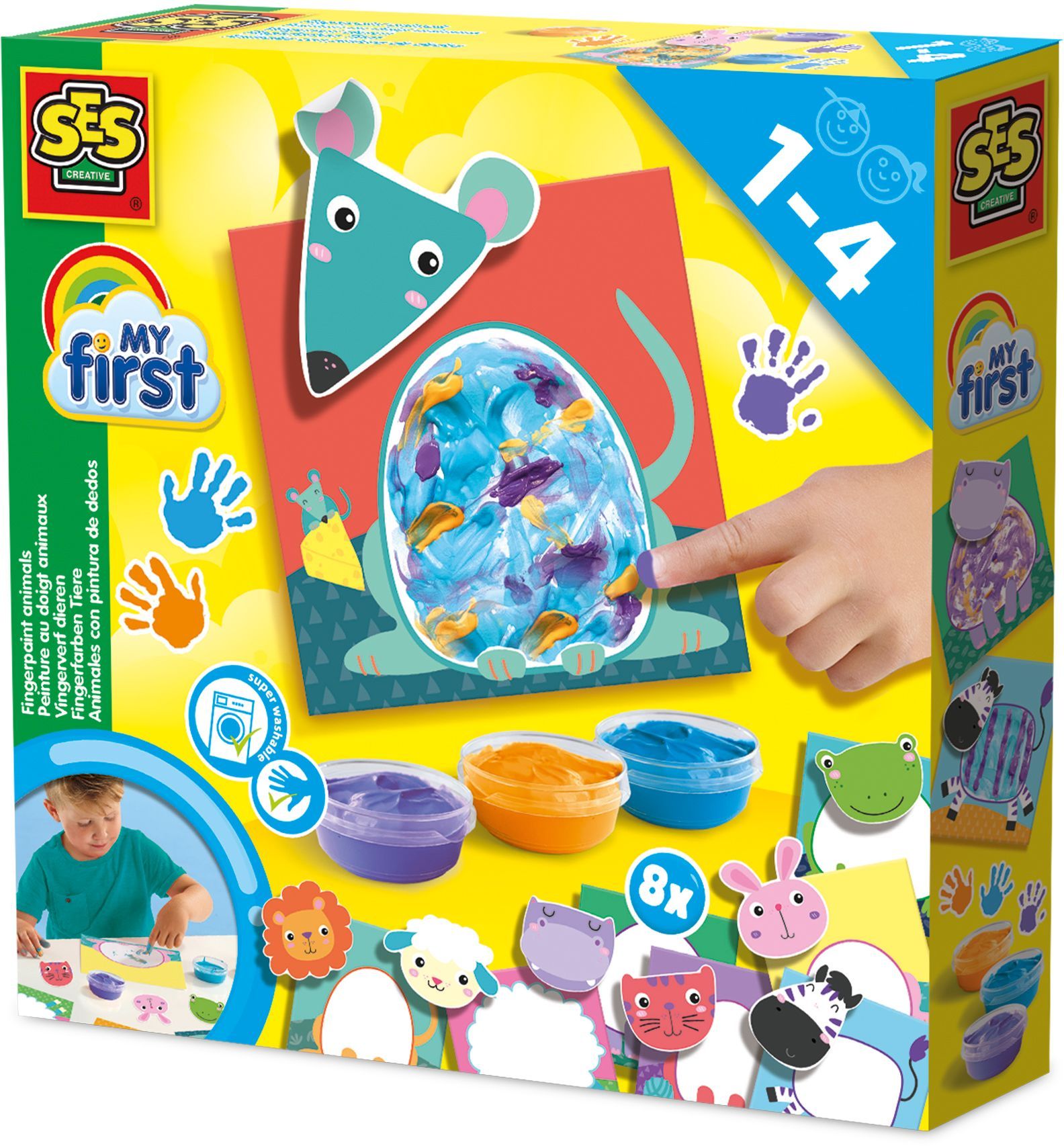 My first - Finger painting - Animals - SES CREATIVE - Paint 8 cards of happy animals.