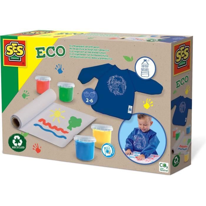 SES CREATIVE - Finger painting kit with Eco apron - 100% recycled