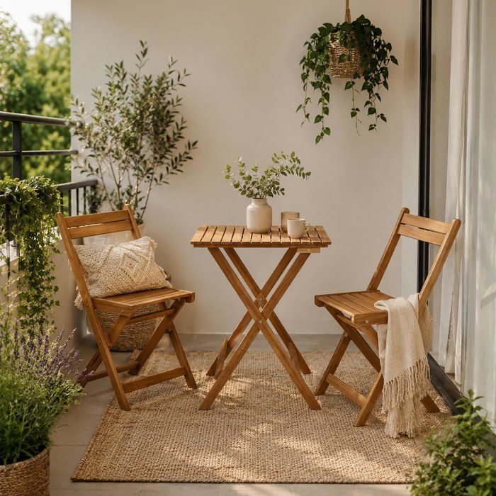 FSC acacia wood bistro set - Consisting of a square table and 2 folding chairs
