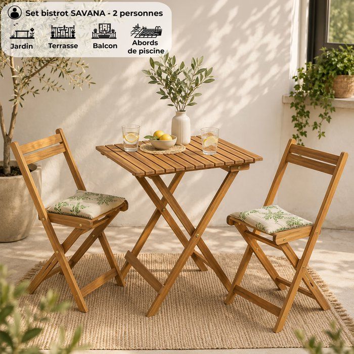 FSC acacia wood bistro set - Consisting of a square table and 2 folding chairs