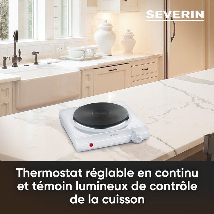 SEVERIN KP1091 REPHAUD - Electric plate 1 500W - 18 cm diameter - Adjustable thermostat - Ideal Small kitchen / white spaces