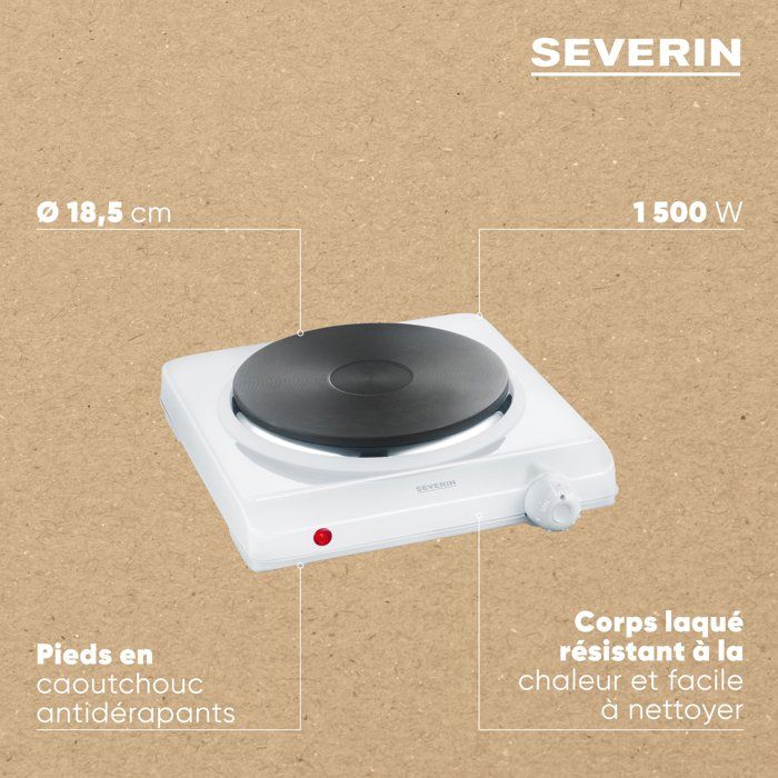SEVERIN KP1091 REPHAUD - Electric plate 1 500W - 18 cm diameter - Adjustable thermostat - Ideal Small kitchen / white spaces