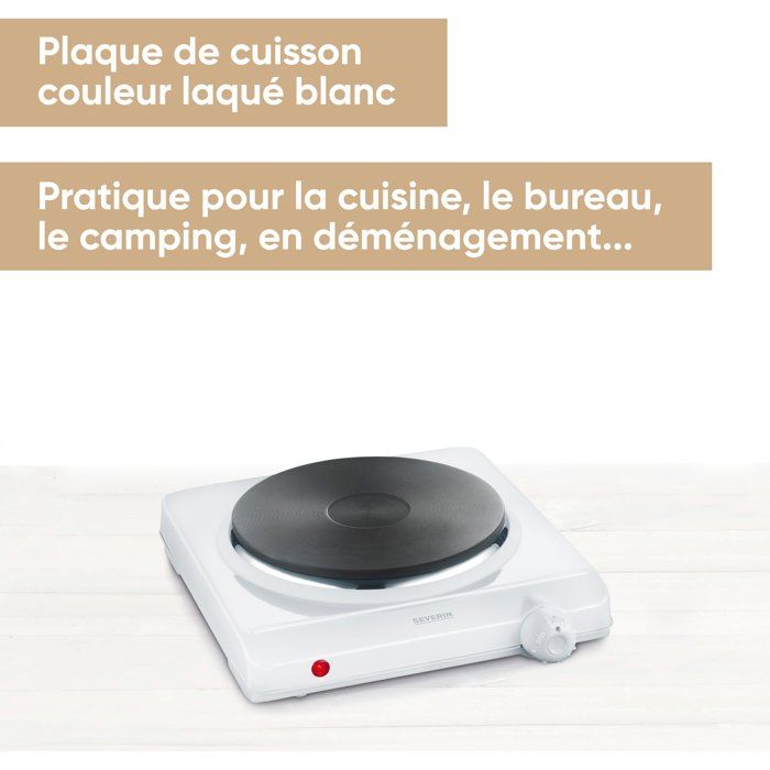 SEVERIN KP1091 REPHAUD - Electric plate 1 500W - 18 cm diameter - Adjustable thermostat - Ideal Small kitchen / white spaces