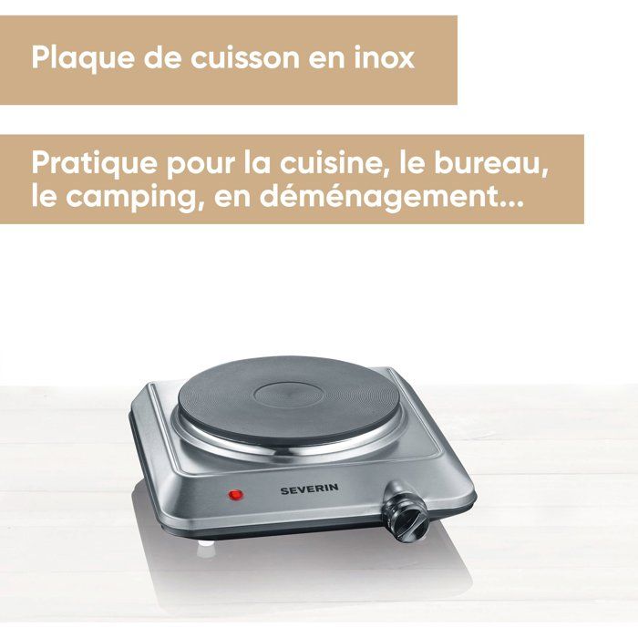 Severin KP1092 Molding - Electric plate 1 500W - Diameter 18 cm - Adjustable thermostat - Ideal Small Kitchen / Stainless steel spaces