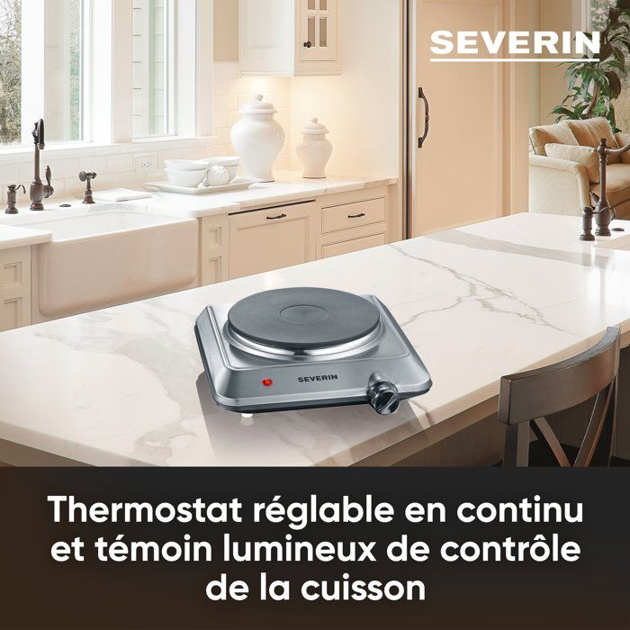 Severin KP1092 Molding - Electric plate 1 500W - Diameter 18 cm - Adjustable thermostat - Ideal Small Kitchen / Stainless steel spaces