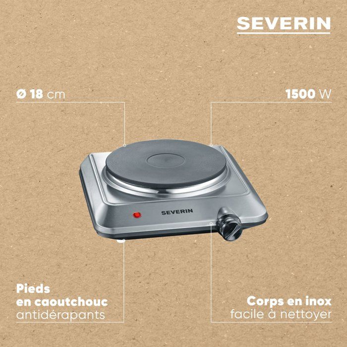 Severin KP1092 Molding - Electric plate 1 500W - Diameter 18 cm - Adjustable thermostat - Ideal Small Kitchen / Stainless steel spaces