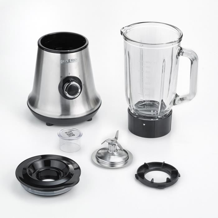 Severin SM3734 Blender, Glass container of 1L removable, 2 speeds + Pulse function, 22,000 rpm, cable range, stainless steel / black