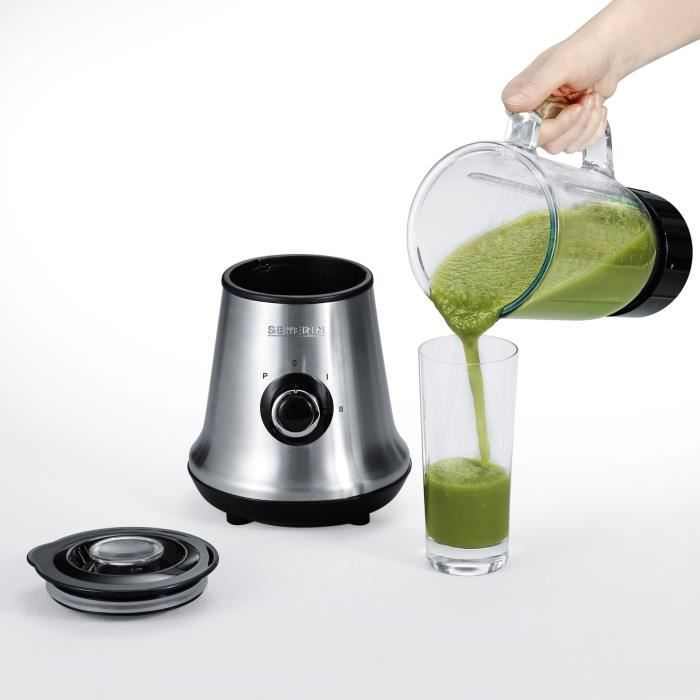Severin SM3734 Blender, Glass container of 1L removable, 2 speeds + Pulse function, 22,000 rpm, cable range, stainless steel / black