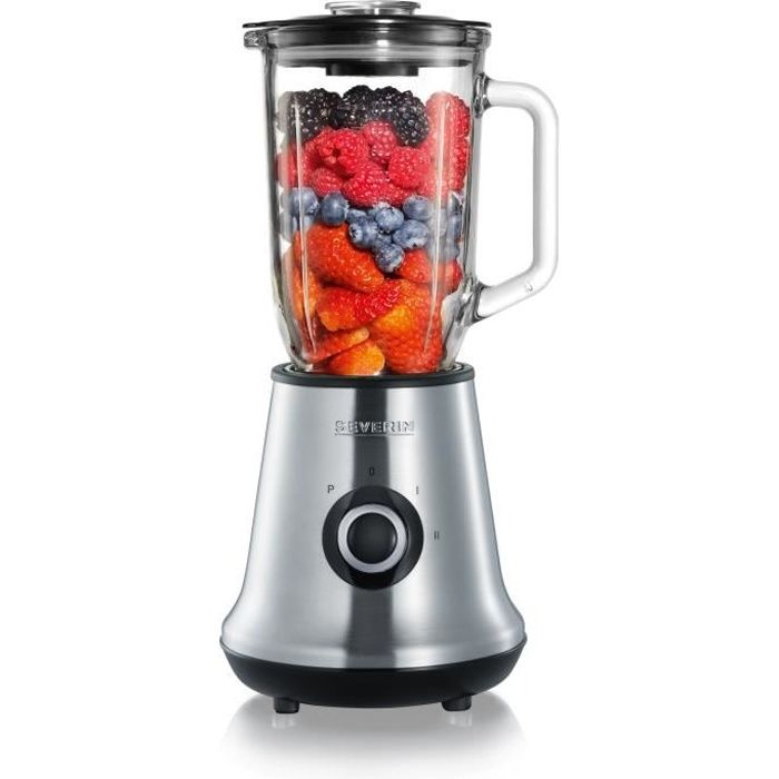 Severin SM3734 Blender, Glass container of 1L removable, 2 speeds + Pulse function, 22,000 rpm, cable range, stainless steel / black