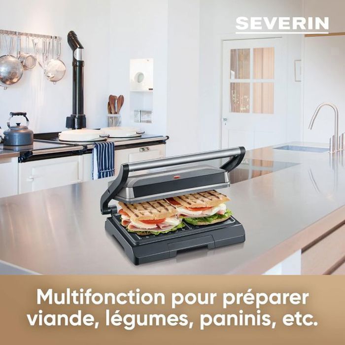 Severin kg2394 compact multifunction grill: meat - paninis - vegetables - non -stick plates 23x14 -5 cm - Graiss recovery