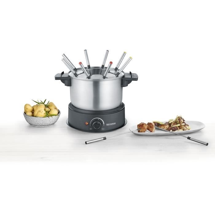 Severin FO2473 Electric Fondue 8 people with removable stainless steel scoop, included: anti-projections and 8 forks protection