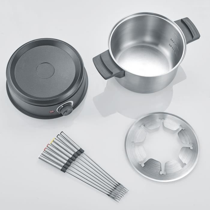 Severin FO2473 Electric Fondue 8 people with removable stainless steel scoop, included: anti-projections and 8 forks protection