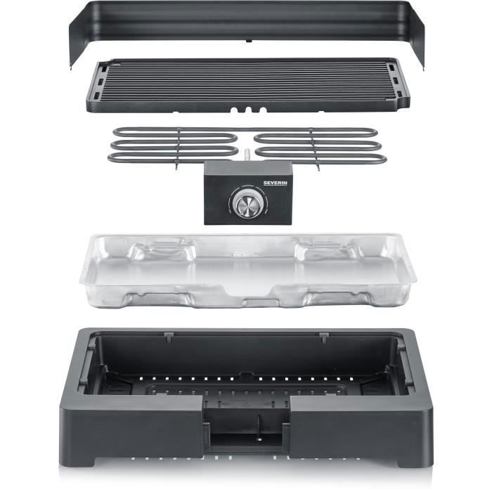Severin - PG8567 - Electric table barbecue, 2,200 W, cast aluminum cast iron, smoke and smell water tank, Noi
