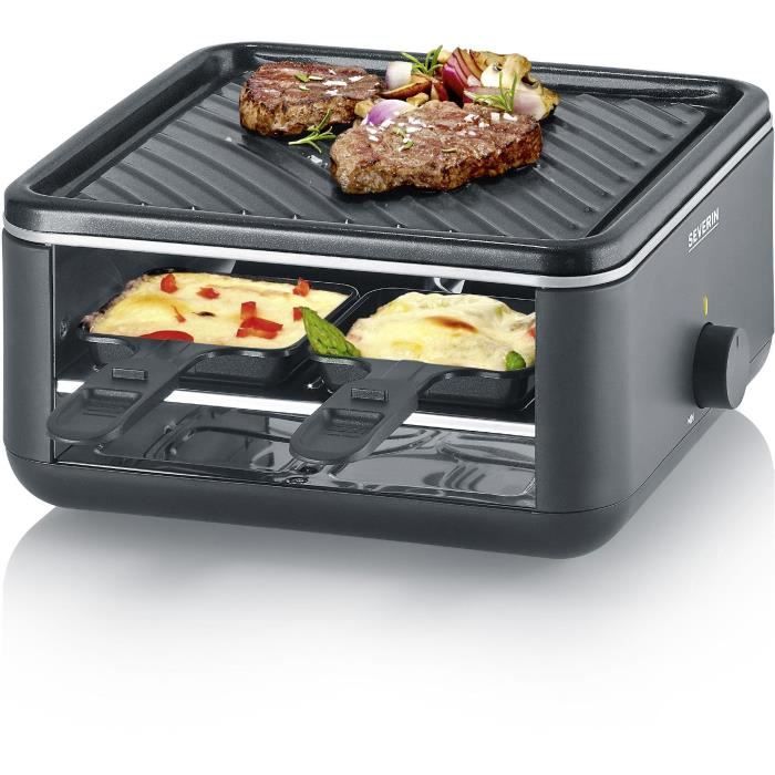 Raclette Grill - SEVERIN - RG2360 - 4 people - Compact - Plate 24 x 24 cm - Includes 4 pans and spatulas - Black